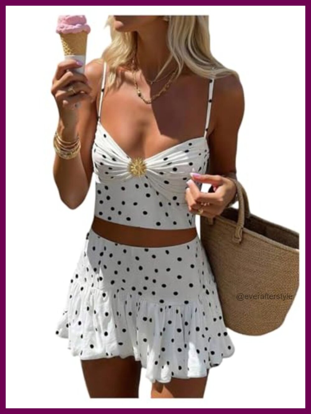 Milumia 2 Piece Skirt Set Polka Dots Cami Crop Top Mini Skirt